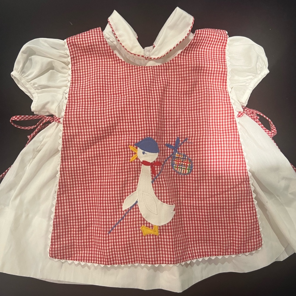 Jayne Copeland Toddler Girls 2pc. Red Apron Dress with Duck size 18 months